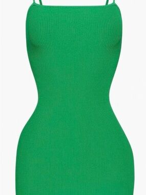 Aritzia Green Ribbed Midi Slip Dress